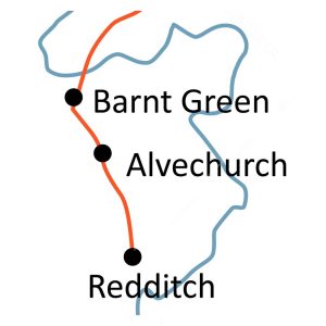 Barnt Green to Droitwich railway line map