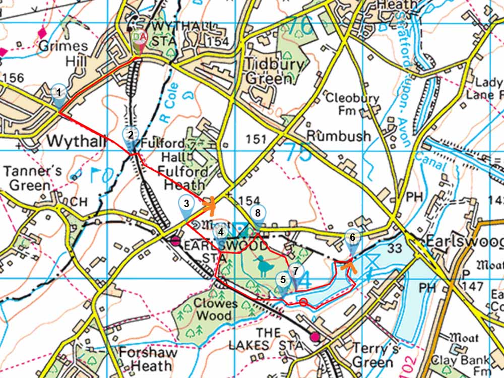 Wythall Walk to Clowes Wood and Earlswood Lakes map