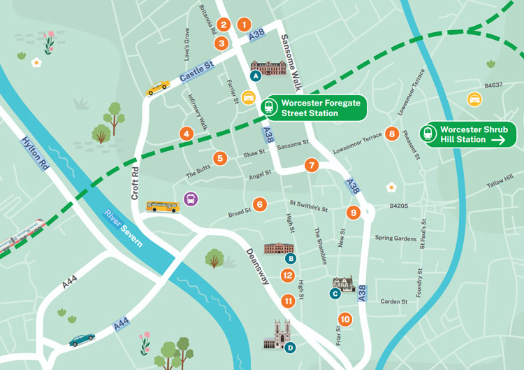 Worcester rail to ale map
