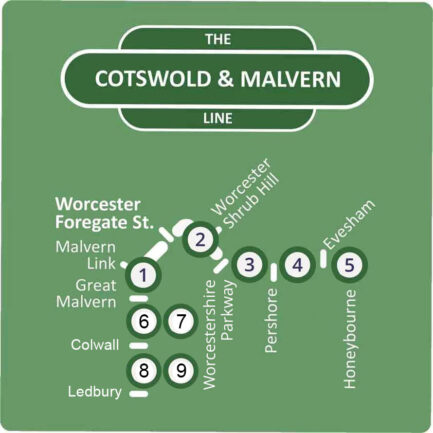 Great Malvern - Malvern Link - Foregate St - Shrub Hill - Parkway - Pershore - Evesham - Honeybourne