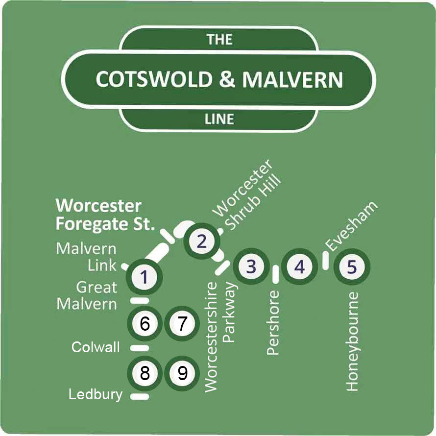Cotswold and Malvern Line Rail Trails map